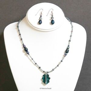 New - Necklace Set - S17 - Fresh water pearls, Foil lined glass  - One of a kind